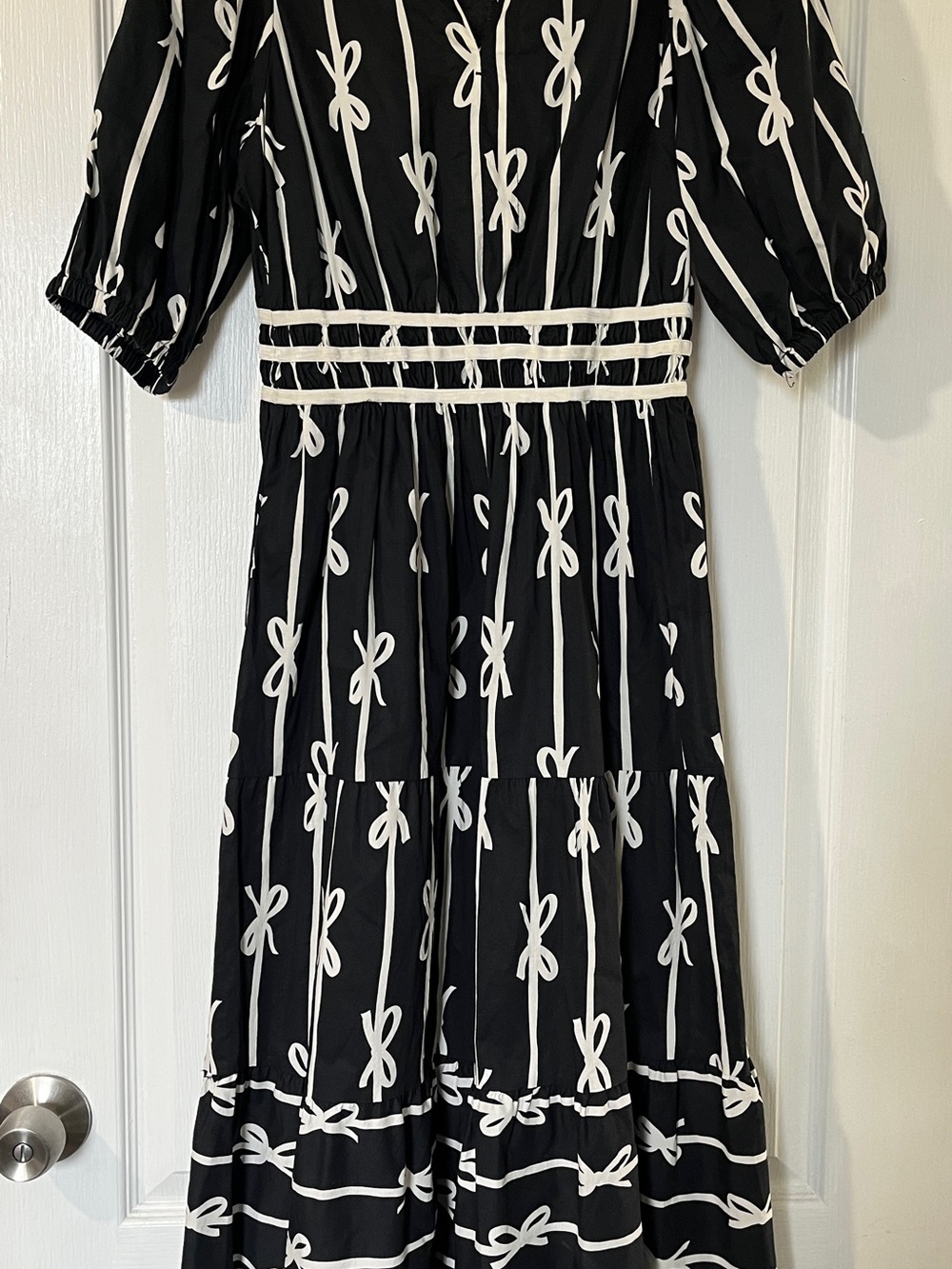 Umgee Black Maxi Dress with White Bow Print